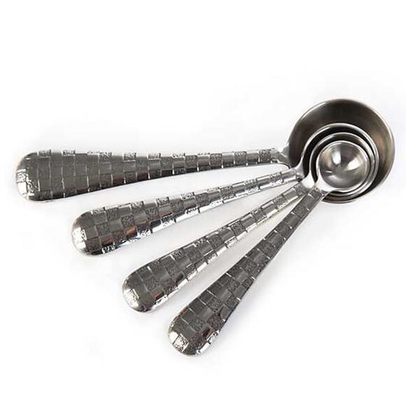 MACKENZIE-CHILDS Check Measuring Spoons Stainless-Steel Silver Gift Decor NEW - Picture 2 of 4